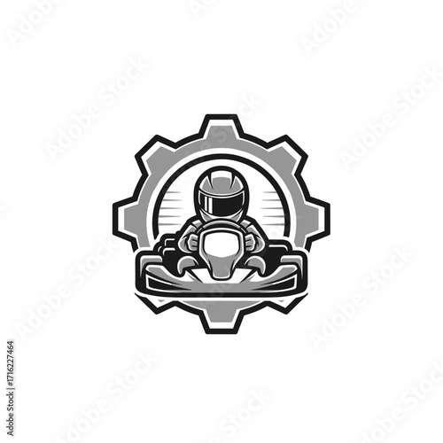 Go Kart Driver Inside Gear Logo Design.
