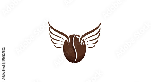 Dynamic winged coffee bean logo design for cafe branding and beverage marketing