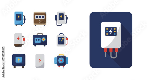 Collection of colorful portable power banks with modern flat design