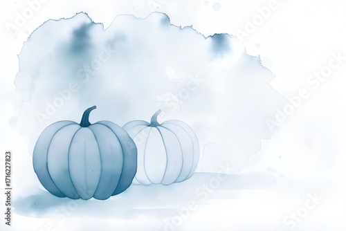 Watercolor background with blue pumpkins for Halloween theme with copy space