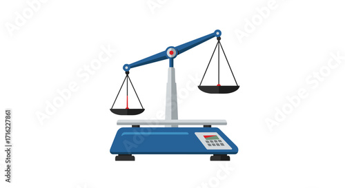 Digital balance scale with blue base and red accents for precision measurement