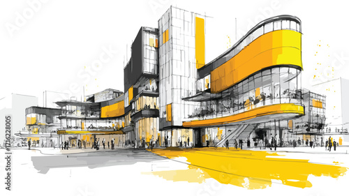 Vibrant Shopping Centers with Yellow and Black Accents