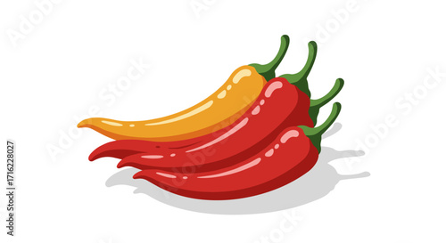 Colorful chili peppers on white background with realistic style