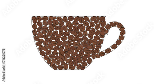 Delicious coffee beans artfully fill a stylized cup, perfect for cafe and beverage branding