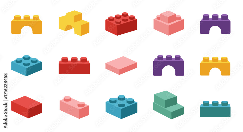 Naklejka premium Colorful building blocks collection for creative play and design inspiration