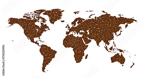 Global coffee bean map art, a stimulating visual for beverage brands, travel, and global business concepts.