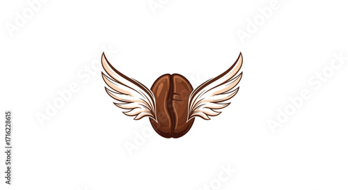 Whimsical coffee bean with elegant wings, perfect for cafe branding and energetic beverage concepts.