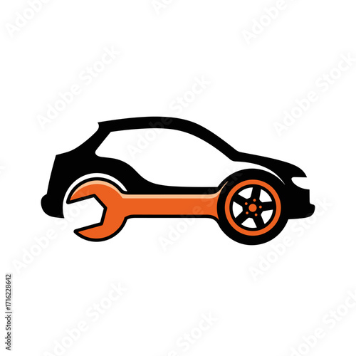 Car Repair Service Logo with Wrench and Wheel Icon.
