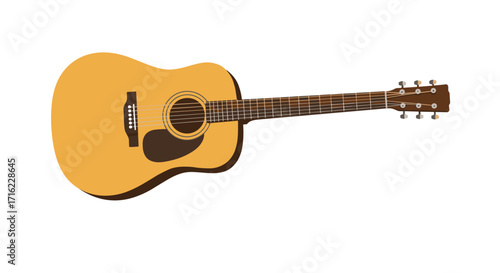 Classic acoustic guitar flat design on clean white background
