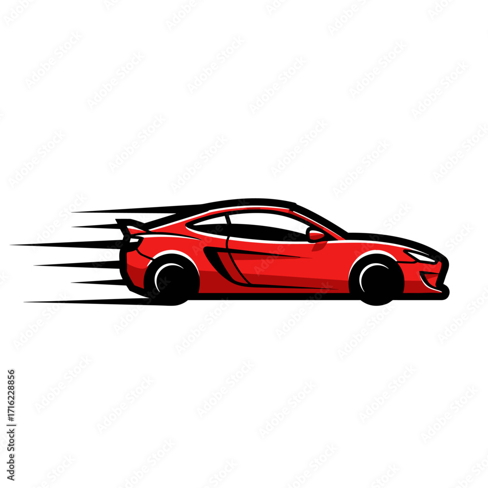 Fototapeta premium Red Sports Car Speeding Motion Blur Vector Illustration.