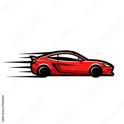 Red Sports Car Speeding Motion Blur Vector Illustration.