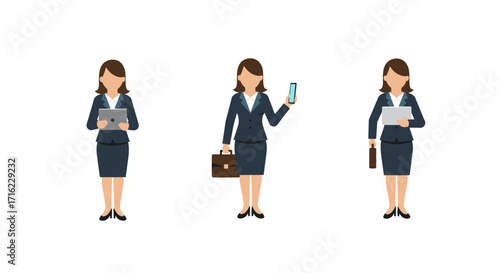 Professional businesswoman in different poses and attire for corporate use