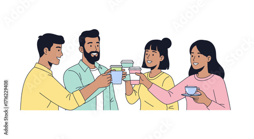 Diverse friends celebrating moments together with coffee and smiles, fostering connection and joy
