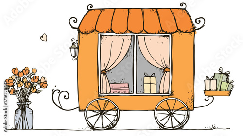 Whimsical Cartoon Vector of Open Window with Playful Design Elements