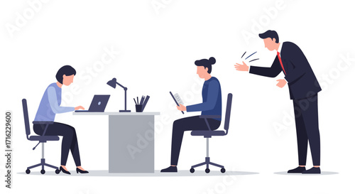 Office scene with colleagues collaborating in a modern workplace