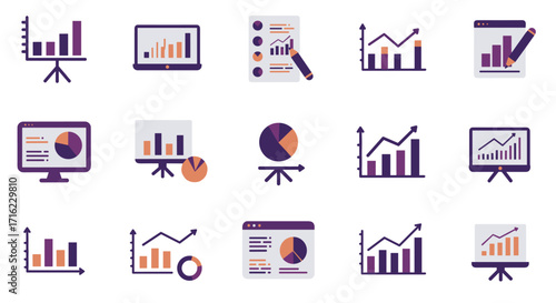 Modern flat style data visualization icons for analytics and reporting