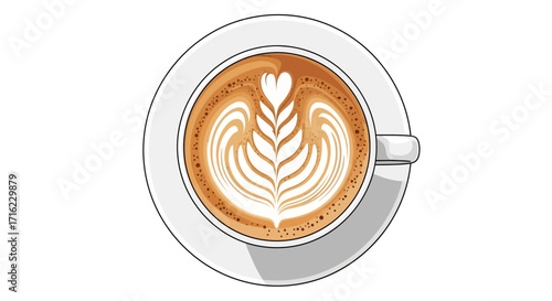 Artistic latte art coffee cup with delicate foam pattern, perfect for café branding and lifestyle.