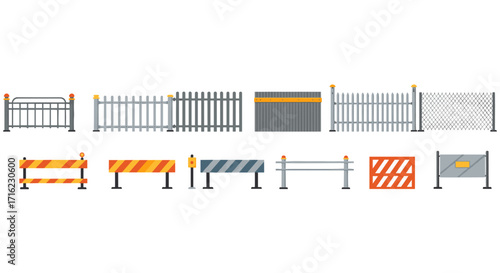Industrial and road barriers collection in flat design