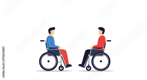 Inclusive design: two people facing each other in wheelchairs on a white background