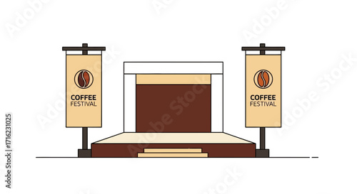 Exciting coffee festival stage setup with banners and podium for vibrant events and celebrations