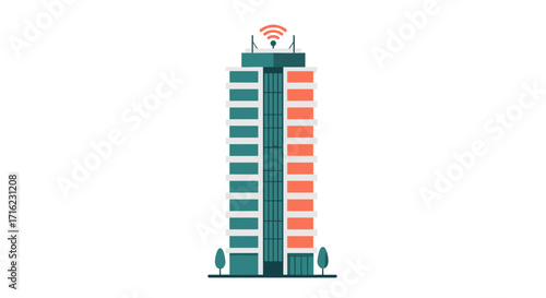 Modern smart building with wifi connection in minimalist style
