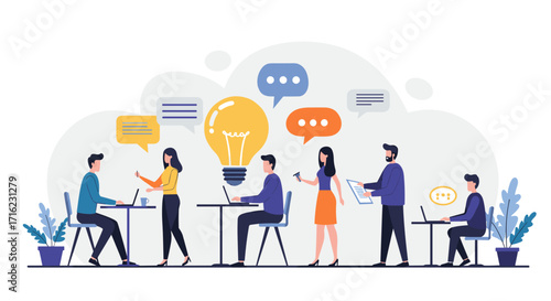 Collaborative teamwork and creative brainstorming in modern workplace