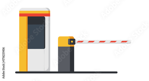 Modern flat design parking barrier gate with automated control system