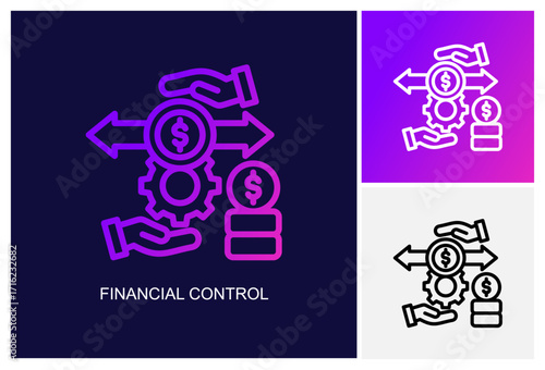 Financial Control Icon.Style Is A Line Graphic Symbol In Black, Gradient, White Color Variants