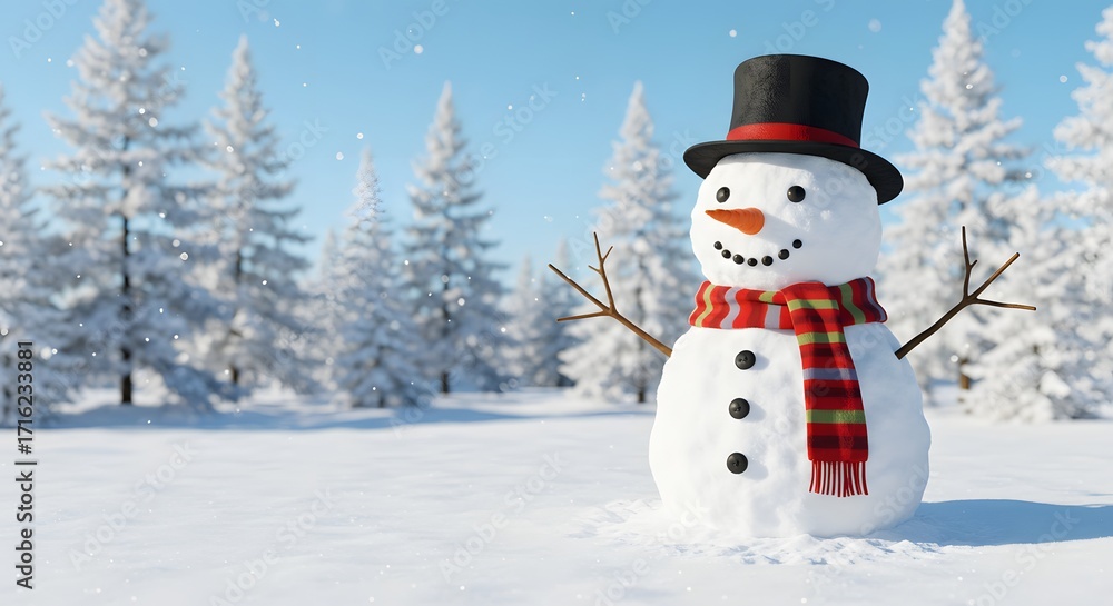 Obraz premium Snowman decoration with scarf and hat.