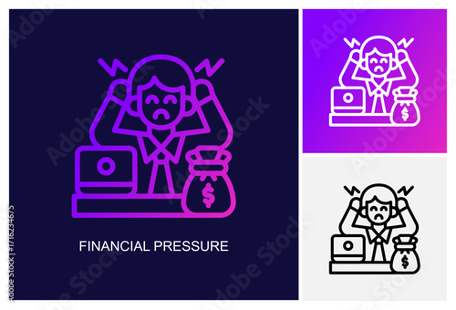 Financial Pressure Icon.Style Is A Line Graphic Symbol In Black, Gradient, White Color Variants