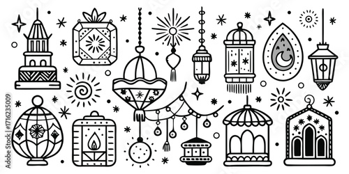 Collection of decorative islamic lanterns ramadan kareem iftar celebration elements