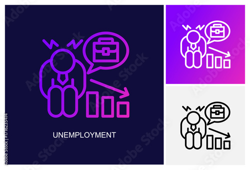 Unemployment Icon.Style Is A Line Graphic Symbol In Black, Gradient, White Color Variants