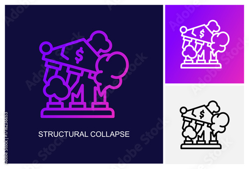 Structural Collapse Icon.Style Is A Line Graphic Symbol In Black, Gradient, White Color Variants