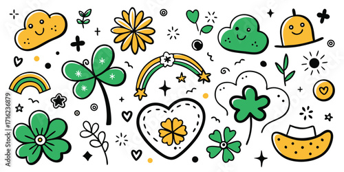 St patricks day lucky charms and symbols collection fun hand drawn design elements