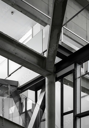 Angular perspective: a captivating grayscale architectural abstraction showcasing modern design details within a