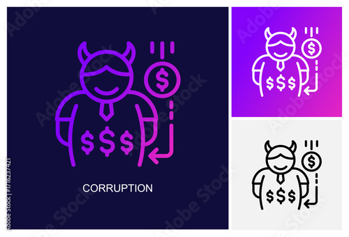 Corruption Icon.Style Is A Line Graphic Symbol In Black, Gradient, White Color Variants