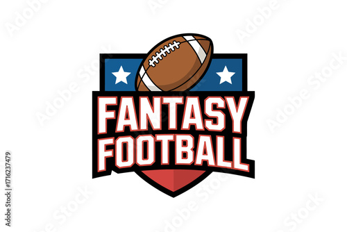Fantasy Football Logo Design Featuring American Football Stars and Stripes with Red White and Blue Colors Perfect for Online Leagues and Team Branding