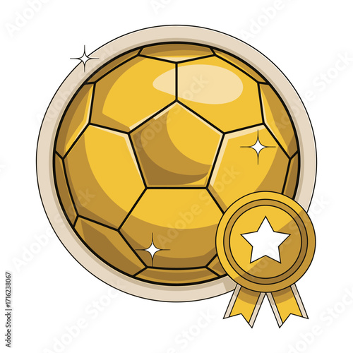 Golden Soccer Ball with Championship Medal Illustration for Sports Achievement and Victory Celebration Designs and Graphics