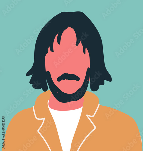 Abstract man, head portrait with a beard and moustache. Faceless male character, poster, user profile in modern style. Hand drawn vector illustration