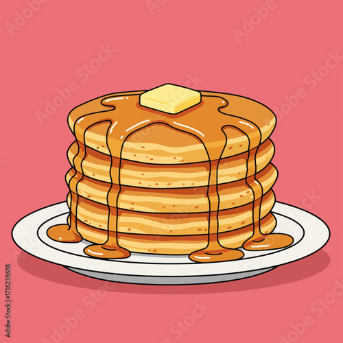 Stack of delicious pancakes with butter and syrup perfect for breakfast menus and food blogs