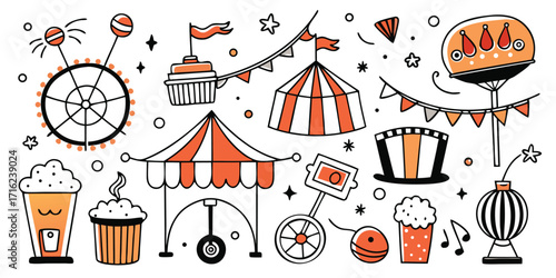 Whimsical circus carnival collection fun fair elements and treats fun fair elements