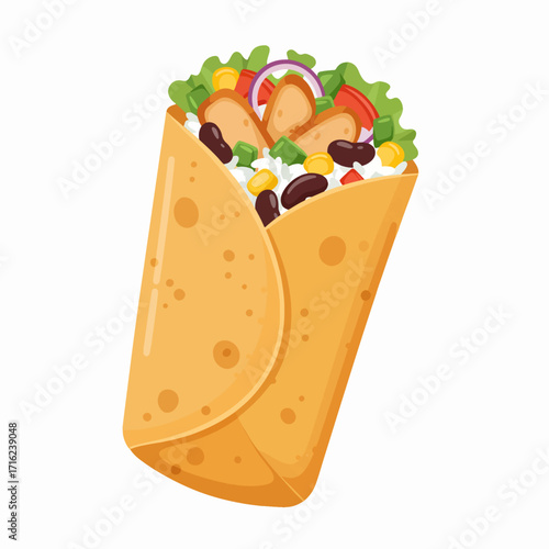 Delicious chicken burrito wrap with fresh vegetables, a tasty and healthy meal option