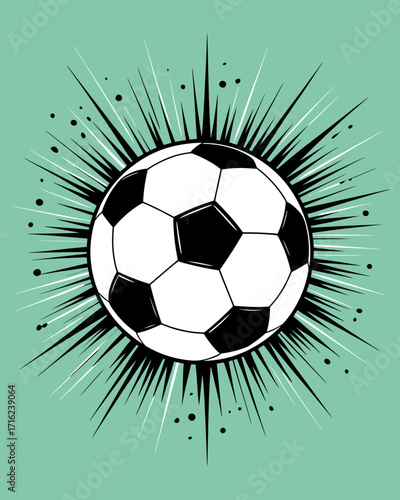 Energetic Soccer Ball Illustration with Dynamic Burst Graphic Design for Sports and Game Enthusiasts Modern Art Decor