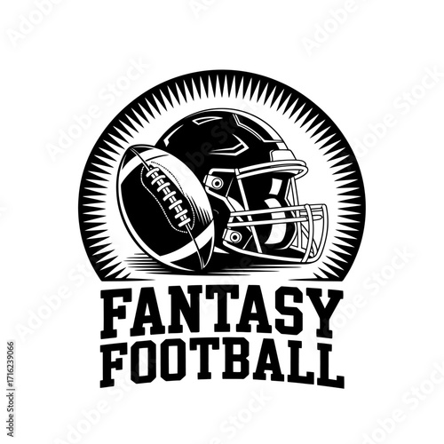 Fantasy Football Helmet and Ball Icon Design for Sports Teams and Competitions in Black and White Style