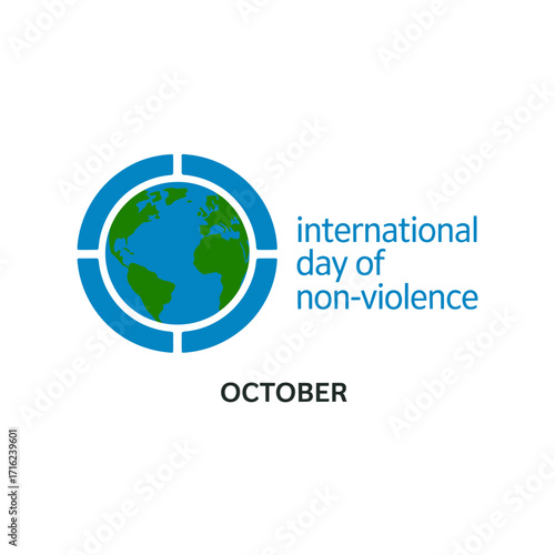 International Day of NonViolence graphic depicting earth in October for global peace initiatives and awareness campaigns