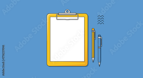 A blank clipboard with a pencil and pen ready for writing notes or creating a checklist.