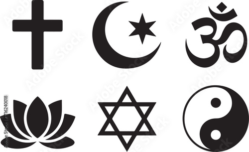 Diverse religious symbols united for peace and understanding