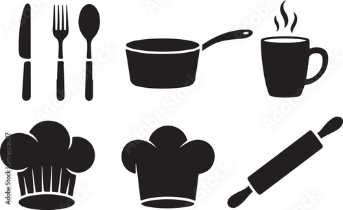 Kitchen icons for cooking, baking, and dining enjoyment