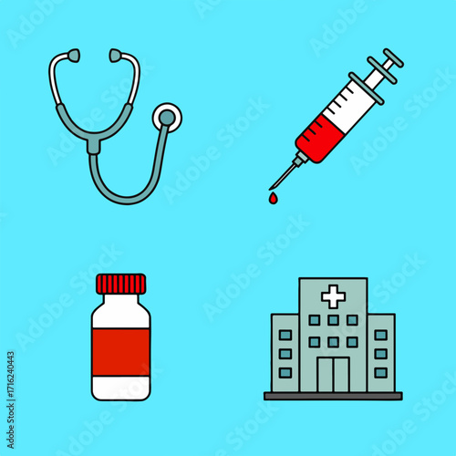 Essential medical tools for healthcare, wellness and treatment concepts in a modern, clean design