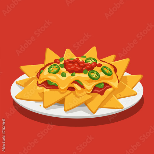 Delicious nachos with melted cheese, jalapenos, and salsa, perfect for a party snack time